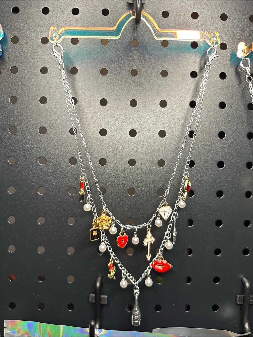Charm Layered rear view mirror jewelry with Red Accents